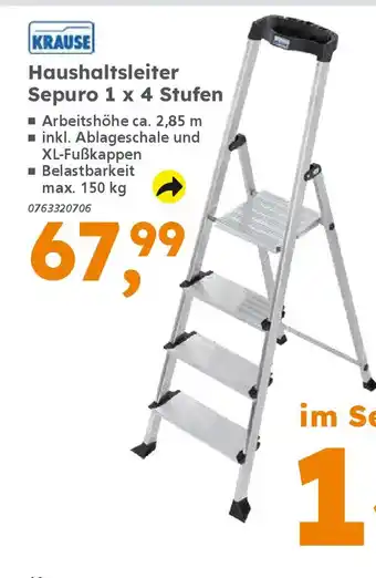 Globus Baumarkt KRAUSE Haushaltsleiter Sepuro 1 x 4 Stufen Angebot
