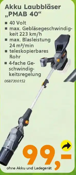 Globus Baumarkt Akku Laubbläser ,,PMAB 40" Angebot