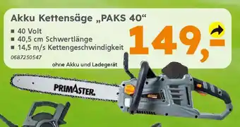 Globus Baumarkt Akku Kettensäge „PAKS 40" Angebot