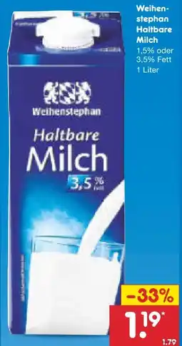 Netto Marken-Discount Weihenstephan Haltbare Milch Angebot