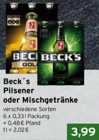 CAP Markt Beck's Pilsener oder Mischgetränke Angebot
