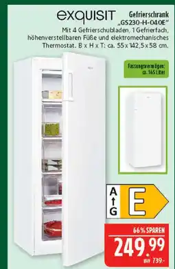 Marktkauf Exquisit gefrierschrank gs230-h-040e Angebot
