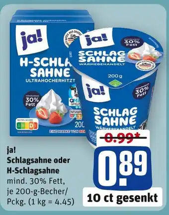 REWE Ja! schlagsahne Angebot