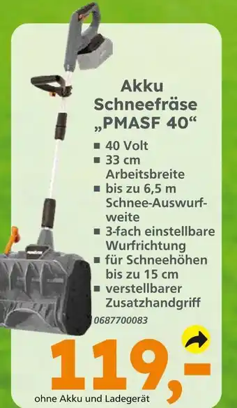 Globus Baumarkt Akku schneefräse pmasf 40 Angebot