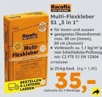 Globus Baumarkt Racofix multi-flexkleber s1 „3 in 1“ Angebot
