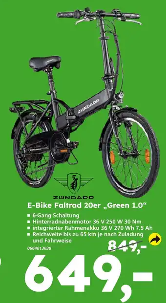 Globus Baumarkt Zündapp e-bike faltrad 20er „green 1.0“ Angebot