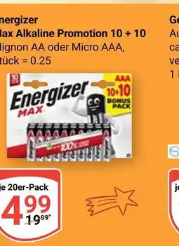 Globus Energizer max alkaline promotion 10 + 10 Angebot