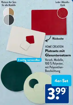 Aldi Süd HOME CREATION Platzsets mit Glasuntersetzern Angebot