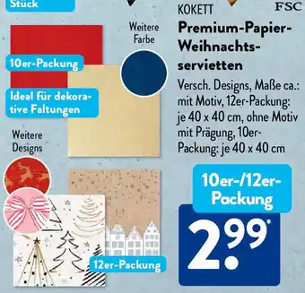 Aldi Süd KOKETT Premium-Papier Weihnachtsservietten Angebot