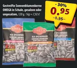 Mix Markt Gestreifte Sonnenblumenkerne OMEGA in Schale, gesalzen oder ungesalzen Angebot