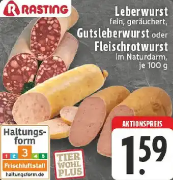 Edeka RASTING Leberwurst, Gutsleberwurst oder Fleischrotwurst Angebot