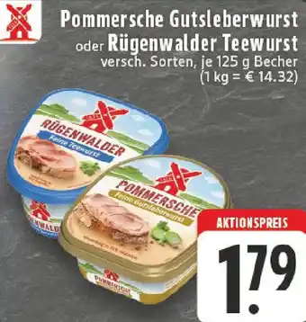 Edeka Pommersche Gutsleberwurst oder Rügenwalder Teewurst Angebot
