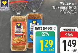 Edeka EDEKA Herzstücke Weizen- oder Vollkornsandwich Angebot