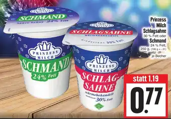 EDEKA Hahner Prinzess Milch Schlagsahne oder Schmand 250g Becher Angebot