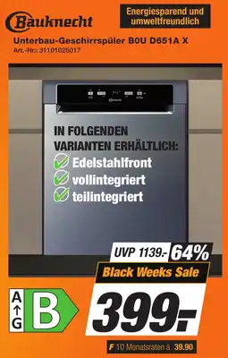 Expert Technomarkt Bauknecht Unterbau-Geschirrspüler BOU D651A X Angebot