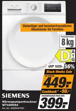 Expert Technomarkt SIEMENS Wärmepumpentrockner WT43HV94 Angebot