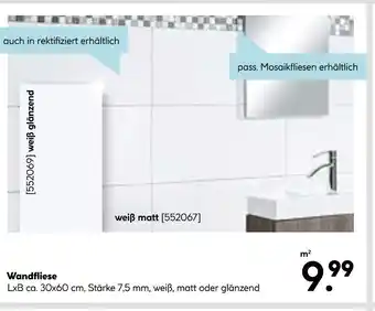 Hellweg Wandfliese weiß glänzend Angebot