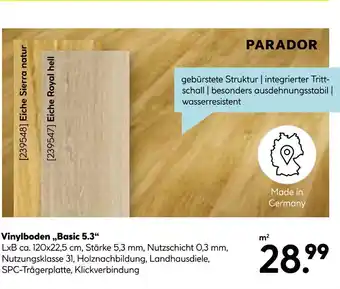 Hellweg Parador vinylboden „basic 5.3“ Angebot