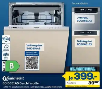 Euronics Berlet Bauknecht BOID551AS Geschirrspüler Angebot