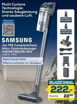 Euronics Berlet SAMSUNG Jet 75E CompleteClean Akku-Stielstaubsauger VS20B75BCR5/WD Angebot