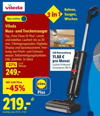 Lidl Vileda nass- und trockensauger typ „pure clean s5 plus“ Angebot