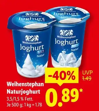 Lidl Weihenstephan naturjoghurt 3,5% fett Angebot