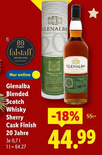 Lidl Glenalba blended scotch whisky sherry cask finish 20 jahre Angebot