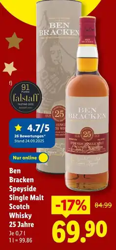 Lidl Ben bracken speyside single malt scotch whisky 25 jahre Angebot