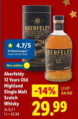 Lidl Aberfeldy 12 years old highland single malt scotch whisky Angebot