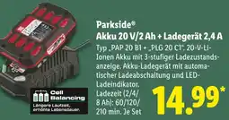 Lidl Parkside akku 20 v/2 ah + ladegerät 2,4 a Angebot