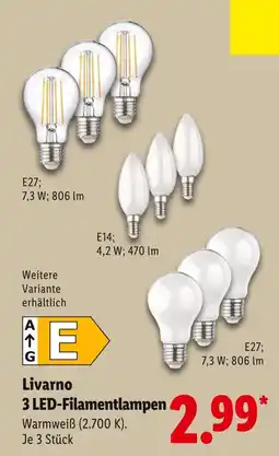Lidl Livarno 3 led-filamentlampen e27 Angebot