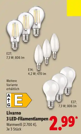 Lidl Livarno 3 led-filamentlampen e27 Angebot