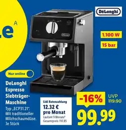 Lidl Delonghi espresso siebträger-maschine Angebot