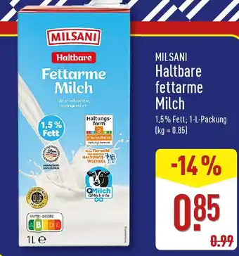 Aldi Nord MILSANI Haltbare fettarme Milch Angebot