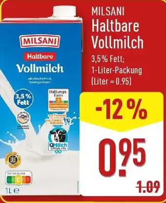 Aldi Nord MILSANI Haltbare Vollmilch Angebot