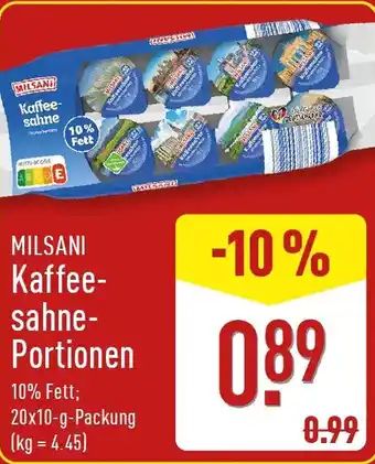 Aldi Nord MILSANI Kaffeesahne- Portionen Angebot