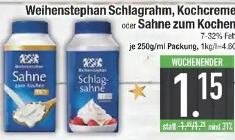 E-Center Weihenstephan Schlagrahm, Kochcreme oder Sahne zum Kochen Angebot