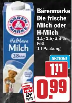 HIT Bärenmarke Die frische Milch oder H-Milch Angebot