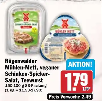 HIT Rügenwalder Mühlen-Mett, veganer Schinken-Spicker- Salat, Teewurst Angebot