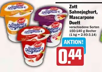 HIT Zott Sahnejoghurt, Mascarpone Duett Angebot