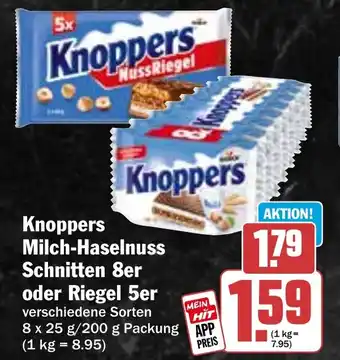 HIT Knoppers Milch-Haselnuss Schnitten 8er oder Riegel 5er Angebot