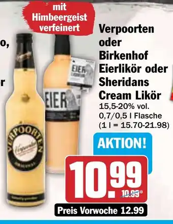 HIT Verpoorten oder Birkenhof Eierlikör oder Sheridans Cream Likör Angebot