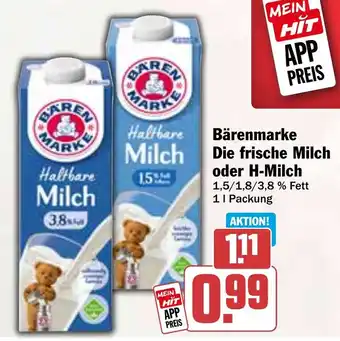 HIT Bärenmarke Milch Die frische Milch oder H-Milch Angebot