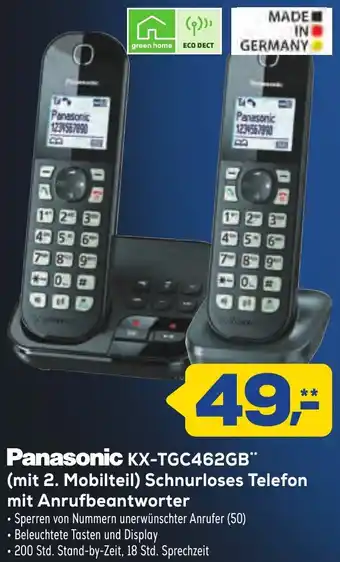 Euronics XXL Panasonic KX-TGC462GB (mit 2. Mobilteil) Schnurloses Telefon mit Anrufbeantworter Angebot
