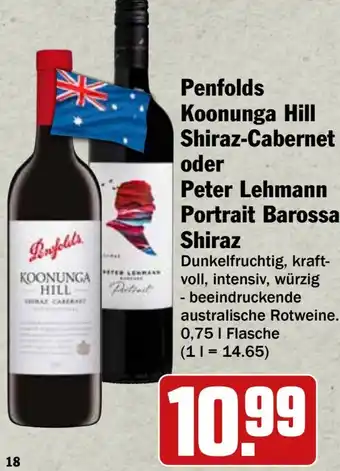 HIT Penfolds Koonunga Hill Shiraz-Cabernet oder Peter Lehmann Portrait Barossa Shiraz Angebot