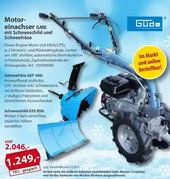 Sonderpreis Baumarkt Güde Motoreinachser GME mit Schneeschild und Schneefräse Angebot
