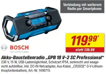 toom Baumarkt BOSCH Akku-Baustellenradio ,,GPB 18 V-2 SC Professional" Angebot