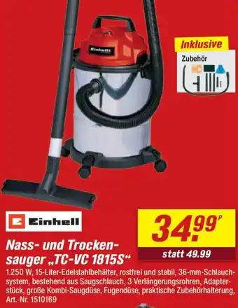 toom Baumarkt Einhell Nass- und Trockensauger „TC-VC 1815S" Angebot