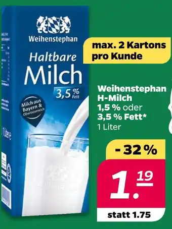 NETTO Weihenstephan h-milch 1,5 % fett oder 3,5 % fett Angebot