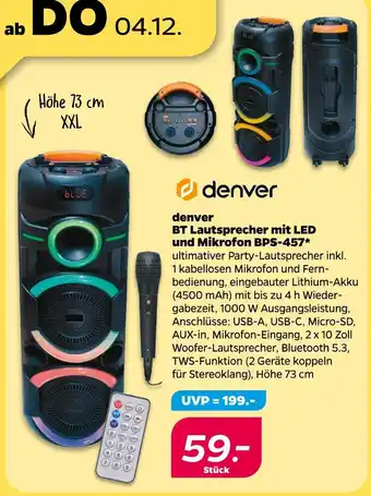 NETTO Denver bt lautsprecher mit led und mikrofon bps-457 Angebot